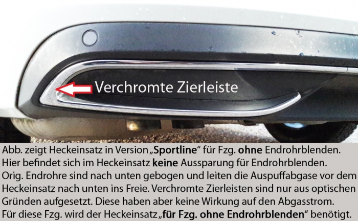 Heckeinsatz ohne Aussparung für Endrohrblenden, unlackiert